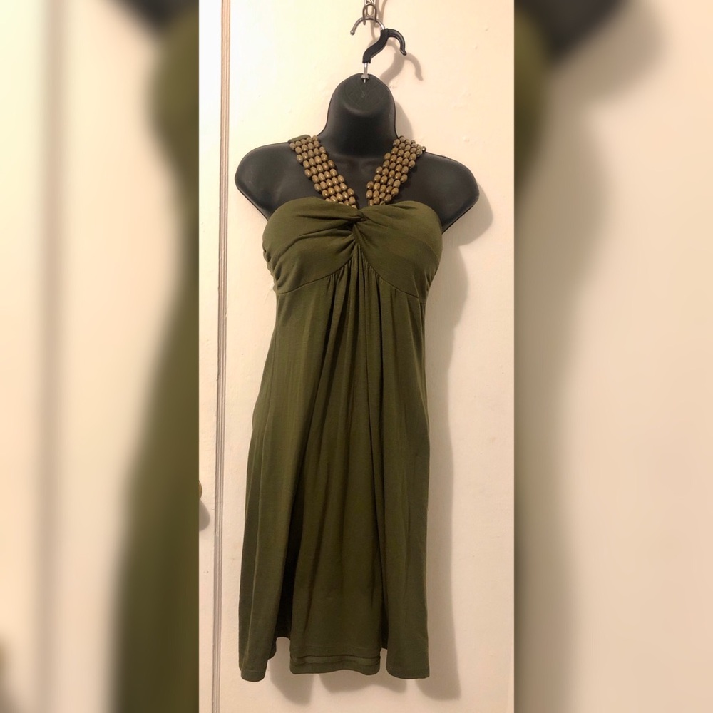 Olive Green Beaded Halter Dress from Vanity! 🖤